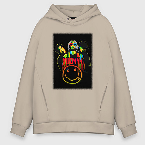 Мужское худи оверсайз Нирвана рок группа / Миндальный – фото 1