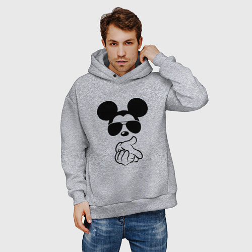 Мужское худи оверсайз Микки Маус в очках - для пары / Меланж – фото 3
