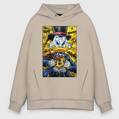 Мужское худи оверсайз Утиные истории - Скрудж биткоин / Миндальный – фото 1