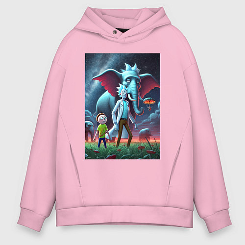 Мужское худи оверсайз Слон похожий на Рика Санчеса - прикол / Светло-розовый – фото 1