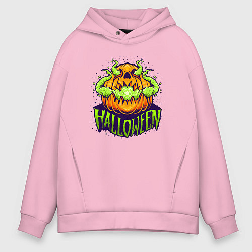 Мужское худи оверсайз Halloween pumpkin / Светло-розовый – фото 1