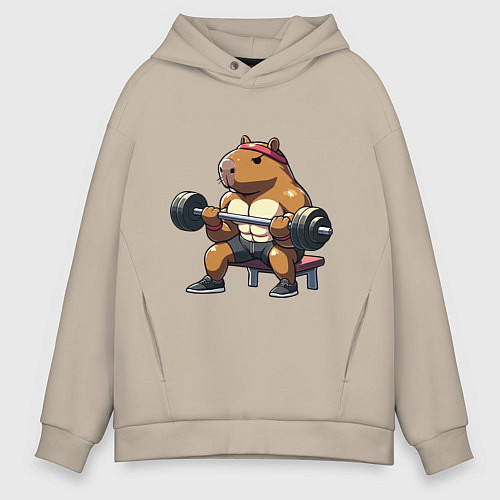 Мужское худи оверсайз Капибара жим / Миндальный – фото 1