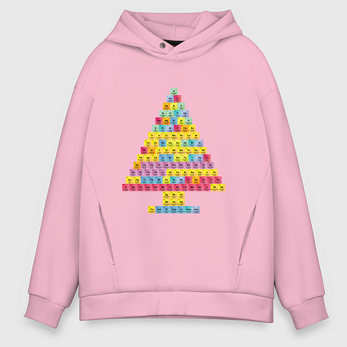 Мужское худи оверсайз Таблица Менделеева ёлка / Светло-розовый – фото 1