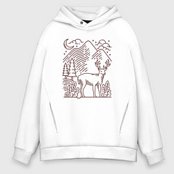 Толстовка оверсайз мужская Горы и олень, цвет: белый