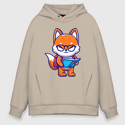 Мужское худи оверсайз Лисичка с книгой / Миндальный – фото 1