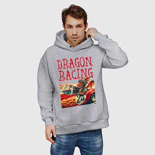 Мужское худи оверсайз Dragon cool racer - ai art / Меланж – фото 3