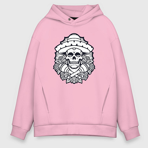 Мужское худи оверсайз Mexico skull / Светло-розовый – фото 1