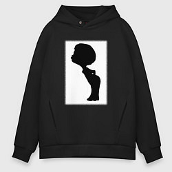 Толстовка оверсайз мужская Силуэт поцелуй он - для пары, цвет: черный