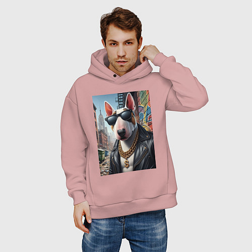 Мужское худи оверсайз Булли - смотрящий района / Пыльно-розовый – фото 3