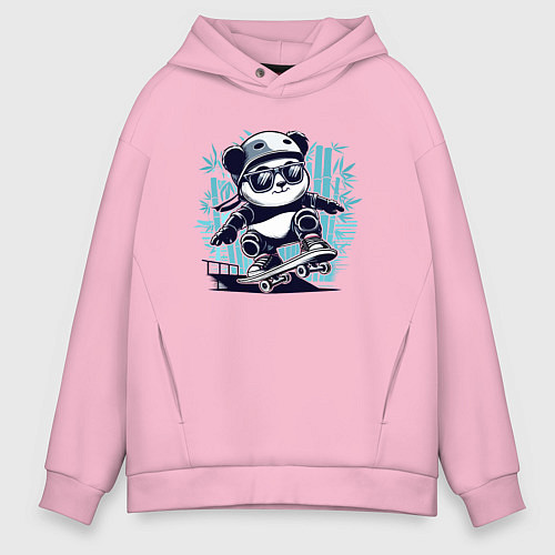 Мужское худи оверсайз Панда - крутой скейтбордист / Светло-розовый – фото 1