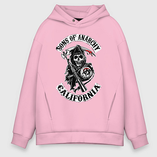 Мужское худи оверсайз Sons of anarchy - logo / Светло-розовый – фото 1