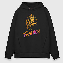 Толстовка оверсайз мужская Fashion - портрет девушки, цвет: черный