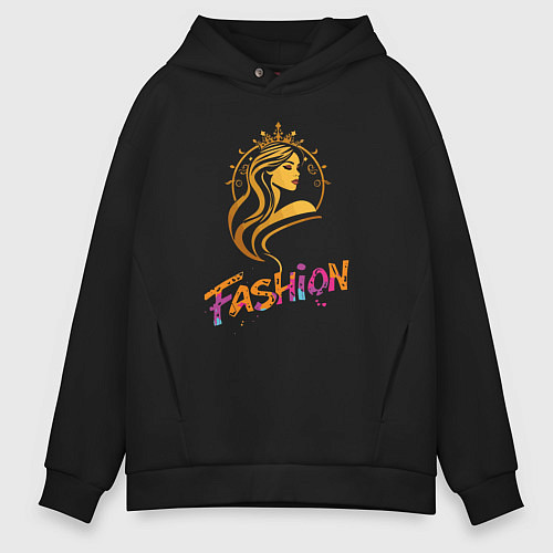 Мужское худи оверсайз Fashion - портрет девушки / Черный – фото 1
