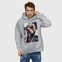 Толстовка оверсайз мужская Чувак питбуль в тёмных очках, цвет: меланж — фото 2