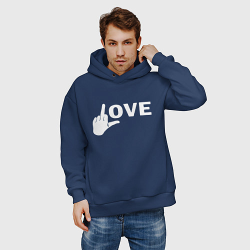 Мужское худи оверсайз Love - fuck / Тёмно-синий – фото 3