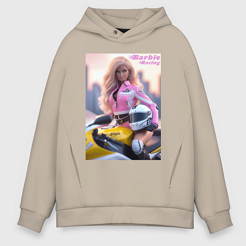 Мужское худи оверсайз Barbie racing - Kawasaki Ninja / Миндальный – фото 1