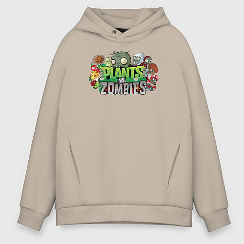 Мужское худи оверсайз Зомби и растения / Миндальный – фото 1