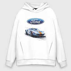 Толстовка оверсайз мужская Ford motorsport - sketch, цвет: белый