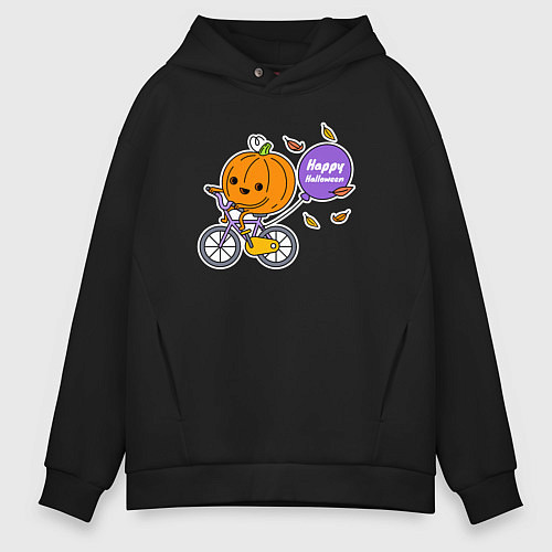 Мужское худи оверсайз Тыква на велике / Черный – фото 1
