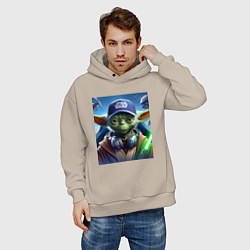 Толстовка оверсайз мужская Прикольный Йода с наушниками - прикол, цвет: миндальный — фото 2