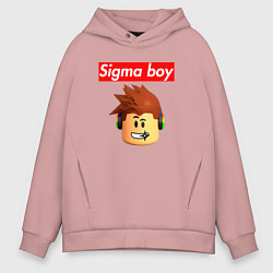 Толстовка оверсайз мужская Sigma boy roblox head - мем Роблокс Сигма бой, цвет: пыльно-розовый