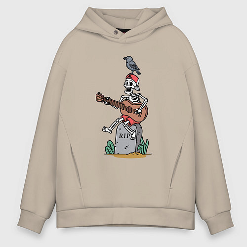 Мужское худи оверсайз Скелет с гитаркой / Миндальный – фото 1