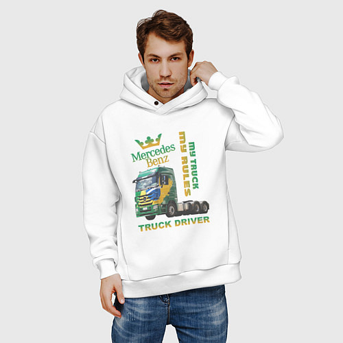Мужское худи оверсайз Mercedes-Benz мой грузовик мои правила / Белый – фото 3