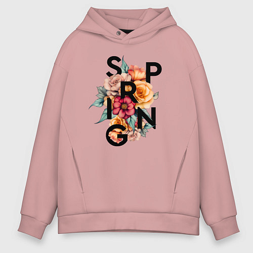 Мужское худи оверсайз Spring flowers / Пыльно-розовый – фото 1