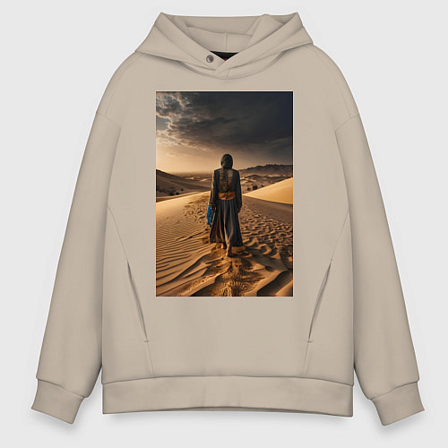 Мужское худи оверсайз В пустыне вечером / Миндальный – фото 1