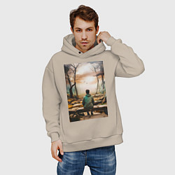 Толстовка оверсайз мужская Мальчик на скамейке, цвет: миндальный — фото 2