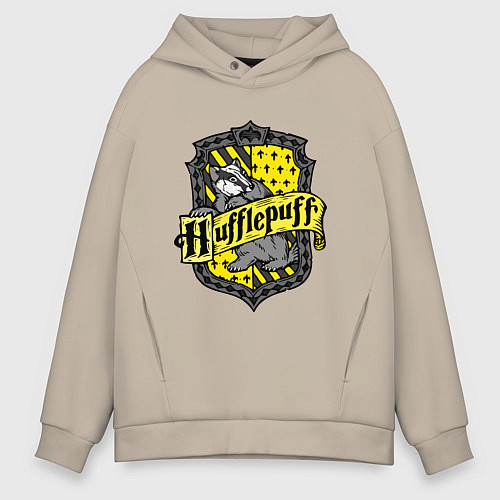 Мужское худи оверсайз Hufflepuff emblem / Миндальный – фото 1