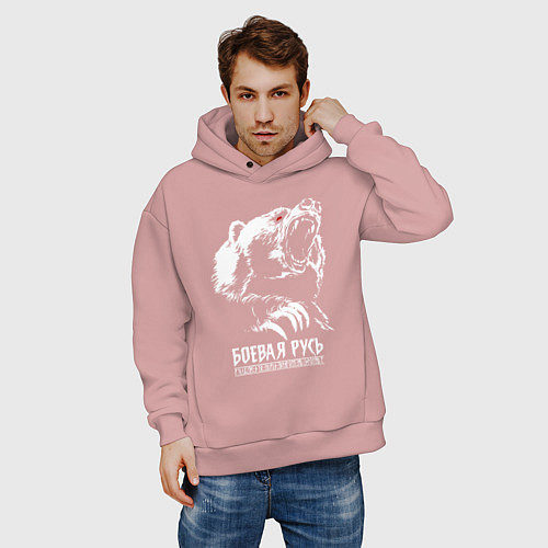Мужское худи оверсайз Русь - русский дух перед врагом не дрогнет / Пыльно-розовый – фото 3