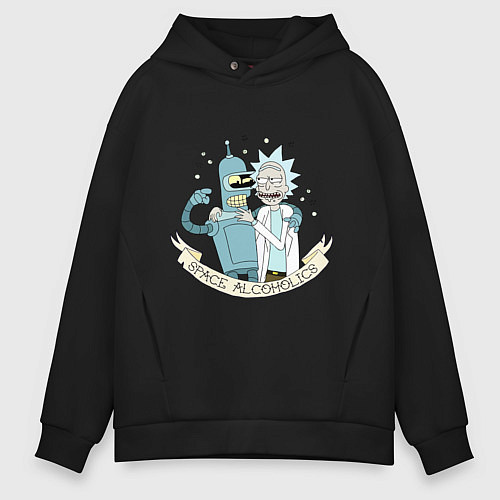 Мужское худи оверсайз Bander and Rick - space alcoholics / Черный – фото 1