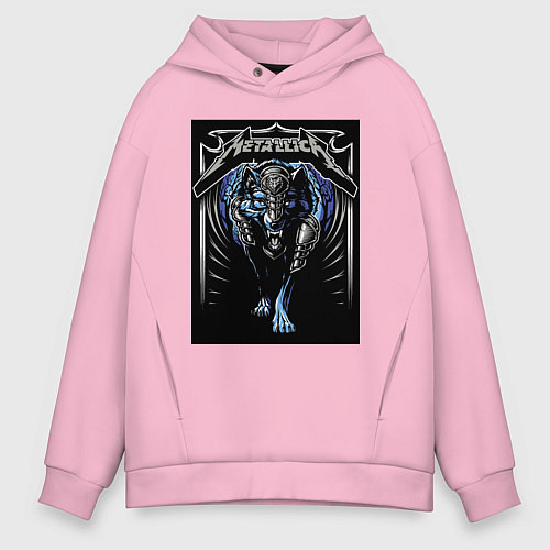 Мужское худи оверсайз Metallica thrash metal style - wolf / Светло-розовый – фото 1