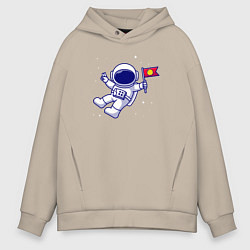 Толстовка оверсайз мужская Космонавт с флажком, цвет: миндальный
