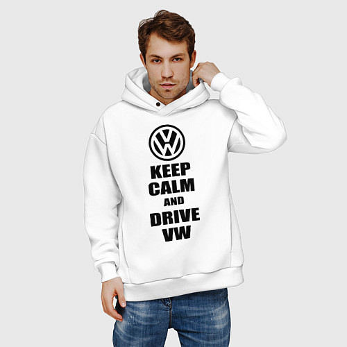 Мужское худи оверсайз Keep Calm & Drive VW / Белый – фото 3