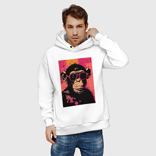 Мужское худи оверсайз Крутая обезьянка / Белый – фото 3