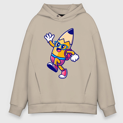 Мужское худи оверсайз Карандаш ученик / Миндальный – фото 1