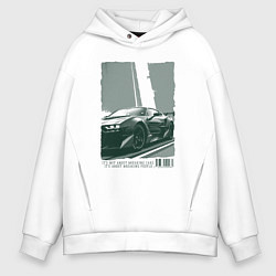 Толстовка оверсайз мужская Постер спорткара, цвет: белый