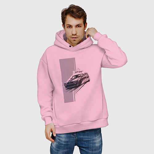 Мужское худи оверсайз Спорткар для уличной гонки / Светло-розовый – фото 3