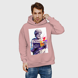 Толстовка оверсайз мужская Античная статуя и граффити, цвет: пыльно-розовый — фото 2