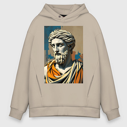 Мужское худи оверсайз Античная статуя в теплых тонах / Миндальный – фото 1