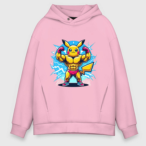 Мужское худи оверсайз Big Pikachu / Светло-розовый – фото 1