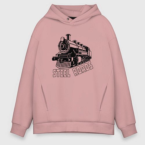 Мужское худи оверсайз Паровоз в перспективе / Пыльно-розовый – фото 1