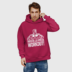 Толстовка оверсайз мужская Arnold - hasta la vista workout, цвет: маджента — фото 2