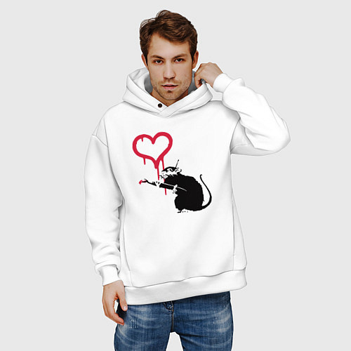 Мужское худи оверсайз Rat heart / Белый – фото 3