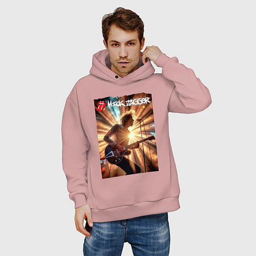 Мужское худи оверсайз Mick Jagger - lead singer of The Rolling Stones / Пыльно-розовый – фото 3