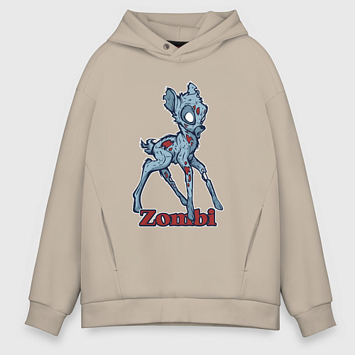 Мужское худи оверсайз Оленёнок зомби / Миндальный – фото 1