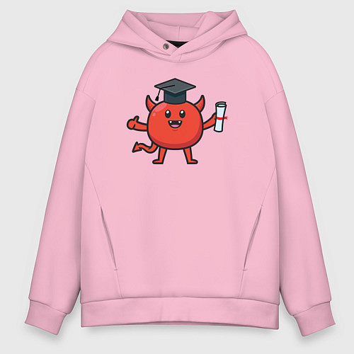 Мужское худи оверсайз Дьяволёнок выпускник / Светло-розовый – фото 1