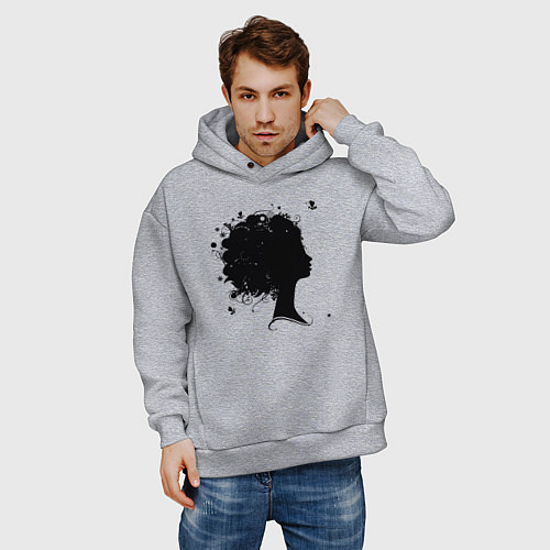 Мужское худи оверсайз Girl flowers / Меланж – фото 3